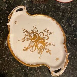 Vintage Hand Painted Gilded 24K Gold Limoges Porcelain platter/serving dish RARE